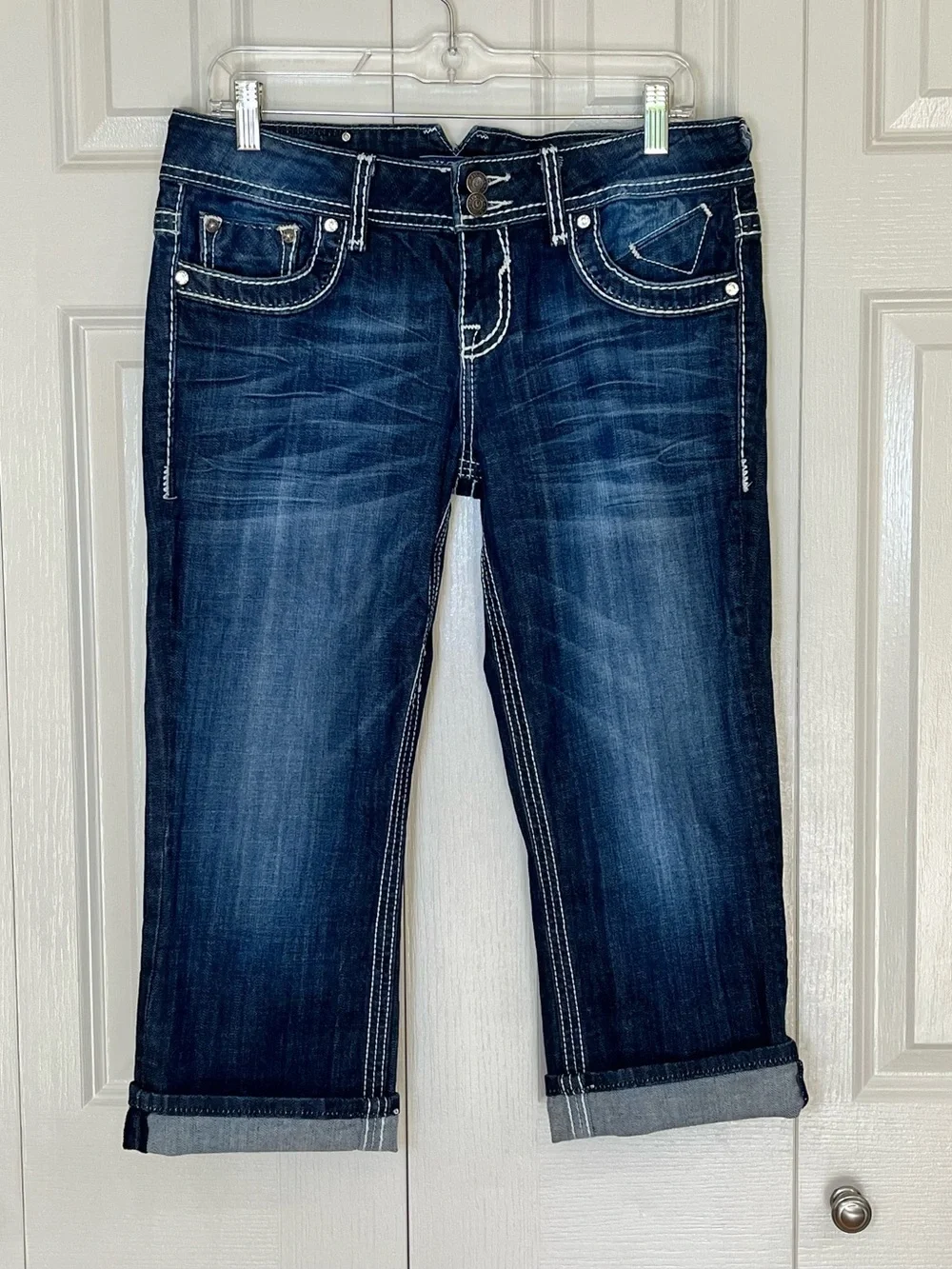Vigoss The Dublin Women's Blue Low Rise Regular Fit Capri Jeans Bling  Size 7